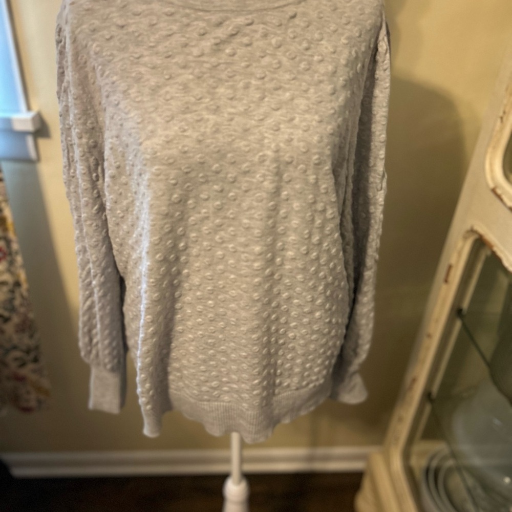 LOFT Gray Textured Crew Neck Sweater